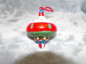 Traditional handpainted ceramic spinning top Christmas tree ornament, Vtg? - Picture 1 of 6