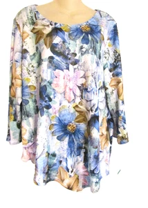 NEU MIT ETIKETT ALFRED DUNNER MEHRFARBIG VERZIERTES POLYESTER Pullover 3/4-ÄRMEL OBERTEIL TUNIKA L - Bild 1 von 15