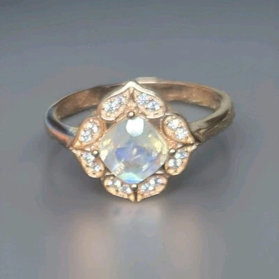 Natural Cushion Cut Moonstone 925 Silver Rose Gold Plated Ring Size 7.5 1823 - Image 1 of 4