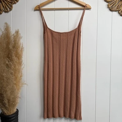 Free People Mini Vestido Tejido Acanalado Boho Algodón Bodycon Playa Mediano Foto 1 de 4