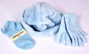 Vintage Y2K Limited Too Girls Blue Sparkle Hat Glove Set Furry Fleece Chenille - Picture 1 of 6