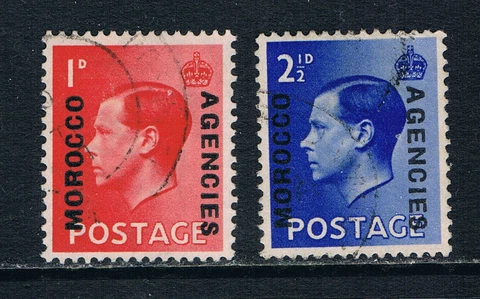 Morocco Agencies 1936 KEVIII definitives normal 14¼mm overprint o/FU SG 75-6 Cover