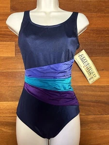 VTG 90s Swimsuit Baltex Maillot Colorblock One Piece Bathing Suit Size 10 NEW - Picture 1 of 3