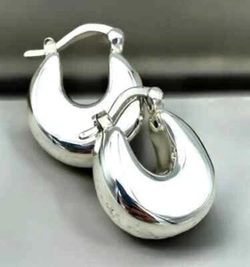 925 Sterling Silber klobige Creolen - Alltag leichter Riegelrücken 1427 - Bild 1 von 4