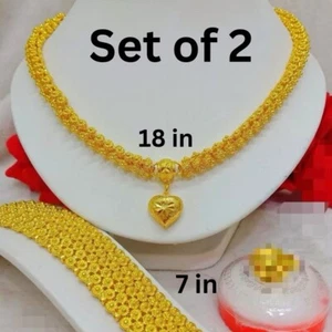 Set Cuore Fiore22K 23K 24K Thai Placcato Oro Giallo Collana Ciondolo Donna Ragazza - Foto 1 di 7