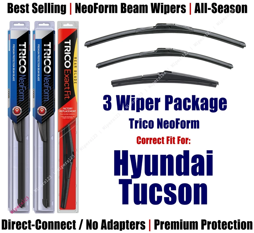 Paquete de 3 limpiaparabrisas delanteros y traseros NeoForm - aptos para Hyundai Tucson 2016+ - 16260/160/14A Foto 1 de 1