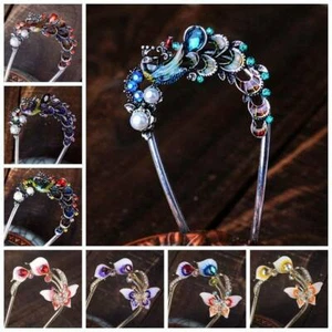 Vintage Enamel Rhinestone Hair Stick Hair Accessories Hairpin Pin Chinese Style - Picture 1 of 19