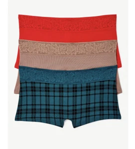 Joyspun Womens Modal &Lace Boyshort Panties sz S 4-6, 3 pack, Red Brown Green - Picture 1 of 4