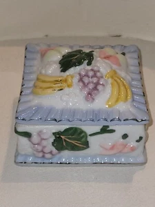 Vintage Ceramic Trinket Box With fruit  White glazed - Picture 1 of 5