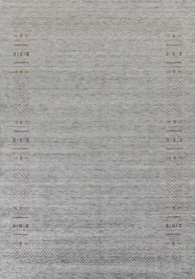 Gray Living Room Area Rug 9x12 ft.Gabbeh Oriental Handmade Wool Carpet - Image 1 of 4