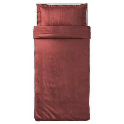New Ikea LUKTJASMIN Twin Duvet cover + pillowcase, Red-Brown - Image 1 of 4