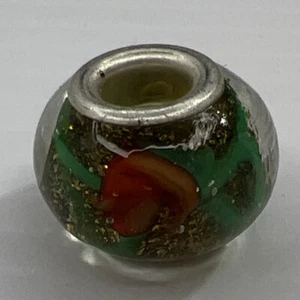 Dije deslizante de cristal de Murano de plata de ley 925 Italia cuentas oro verde rojo rosas - Imagen 1 de 5