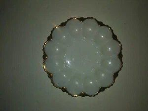 Anchor Hocking Deviled Egg Milk Glass Plate with Gold Trim 10" - Picture 1 of 3