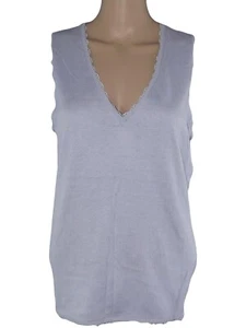 Koan By Coin Gilet Da Donna Azzurro Stretch Con Scollo A V Cotone Seta 48 52 - Picture 1 of 27