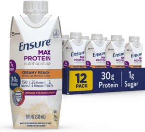 (12 Pack) Ensure Max Protein Nutrition Meal Shake, Creamy Peach, 11 Fl Oz - Picture 1 of 11