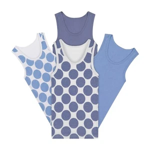 Buyless Fashion Boys Scoop Neck Tagless Undershirts Cotton Blue Polka Dot Tank - Picture 1 of 16