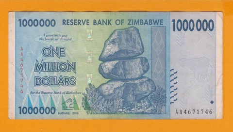 1 Zimbabwe 1 Million Dollars banknote 2008, USED, P-77 Cover