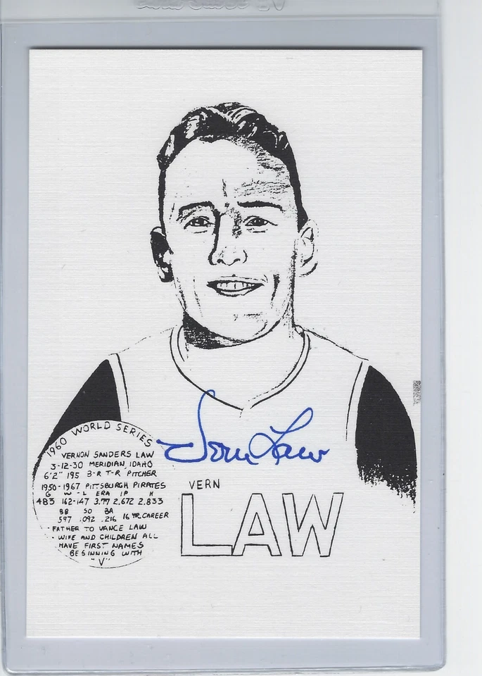 Vern Law Signed Auto 4x6 Baseball Art Card Autograph - Image 1 of 1