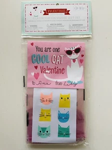 NEW Pottery Barn Kids Classroom Valentines Day Card Set of 8 Cool Cat Stickers - Picture 1 of 3