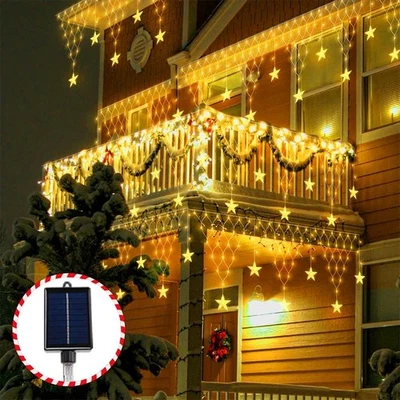 Luces de red colgantes solares aleros aleros impermeables ventanas de Navidad iluminación hágalo usted mismo Foto 1 de 4