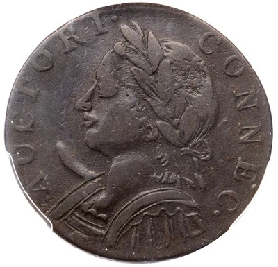 1787 M 4-L R-1 PCGS VF 30 Horned Connecticut Colonial Copper Coin - Image 1 of 3