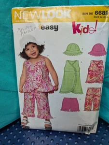 Vestido Fácil, Top, Sombrero, Pantalones Niñas Pequeñas 1/2-4 Nuevo Look 6689 Patrón de Costura - Imagen 1 de 2