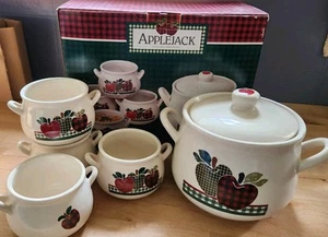 Neu Applejack Ingleman Bohnentopf mit Deckel & 4 Schüsseln Apfel kariert Gingham Suppe - Bild 1 von 14