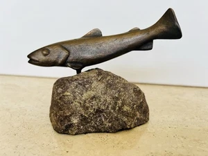 Vintage Art Deco Charles Reussner Bronze Skulptur Forelle Fisch Schweiz - Bild 1 von 8