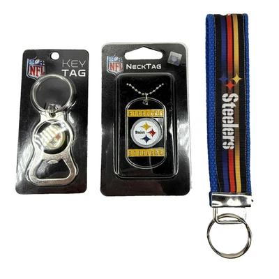 NFL Pittsburgh Steelers Keychain Neck Tag Necklace Bottle Opener Gift Lot of 3 - Image 1 of 4