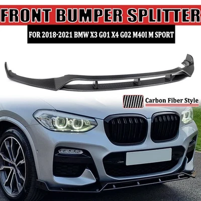 Carbon Look For 2018-21 BMW X3 G01 X4 G02 M40i M Sport Front Bumper Splitter Lip Foto 1 de 4