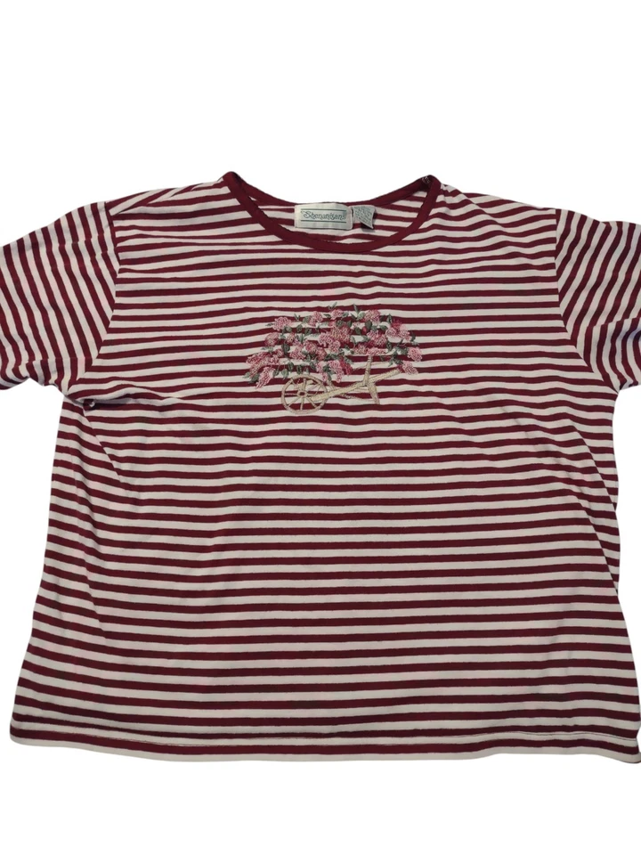 Top corto vintage Shenanigans floral a rayas mediano cabaña bohemio  Foto 1 de 4