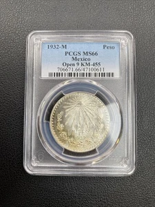 1932 M Mexico Peso Open 9 KM 455 PCGS MS66 Grade - Picture 1 of 2