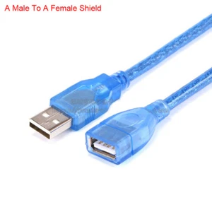 50cm 1m 1.5m 3m 5m Blue USB 2.0 EXTENSION Cable Lead A Male To A Female Shield - Picture 1 of 7
