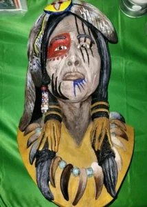 Rare Native American Ceramic Hand Made Painted Face Indian "The Chief" Art👌👌👌 - Bild 1 von 4