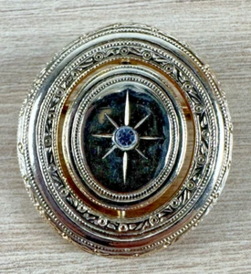 Vintage drehbare Foto Medaillon Brosche Anstecknadel goldfarben oval klar Strass signiert - Bild 1 von 4