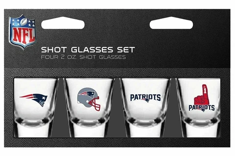 New England Patriots Shot Glass Set, Barware Gifts Shot Glasses Set of 4 NFL Cover
