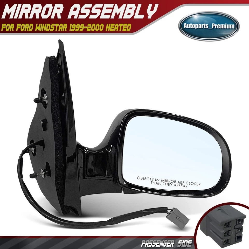 Passenger RH Side Black Smooth Power Heated Mirror for Ford Windstar 1999-2000 - Image 1 of 4