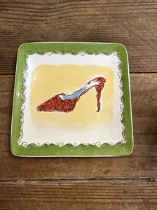 Pier 1 Dessertteller Schuh französischer Stil Mode grün rot gelb 6 Zoll quadratisch - Bild 1 von 2