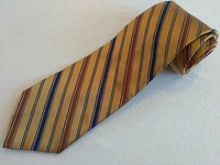 Jos A Bank Tie Extra Long XL Signature Dark Gold Stripe Thick Woven Luxury Silk 