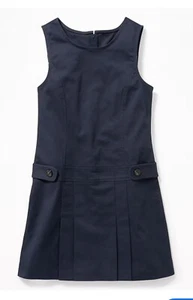 NWT Old Navy Uniform Blue Khaki Sleeveless Drop Waist Girls Jumper Dress Size 10 - Picture 1 of 6
