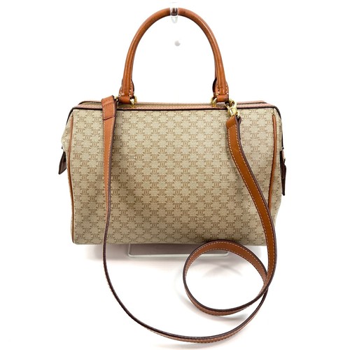 Borsa a mano CELINE Macadam 2Way Boston pelle PVC beige vintage autentica #647