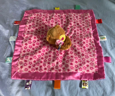 Taggies Baby милый безопасности одеяло розовый цветочный коричневый плюшевый медведь - Изображение 1 из 4