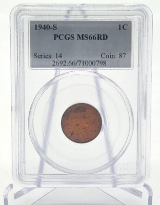 1940 S PCGS MS66RD Lincoln Wheat Cent 1c Penny US Mint Coin 1940-S MS-66 RD - Image 1 of 2