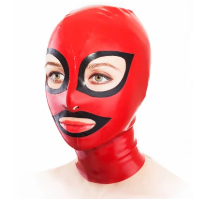 Latex Hood Open Unique Eyes and Mouth Rubber Mask for Catsuit Club Wear Costume - Image 1 of 4