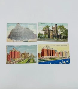 Lot 4 Antique Postcards Chicago Stevens Hotel Palmer House Mrs Potter Residence - Picture 1 of 6
