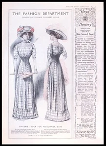1909 Women's Edwardian Lingerie Fashion Plate Frock & Hat Magazine Page - Picture 1 of 2