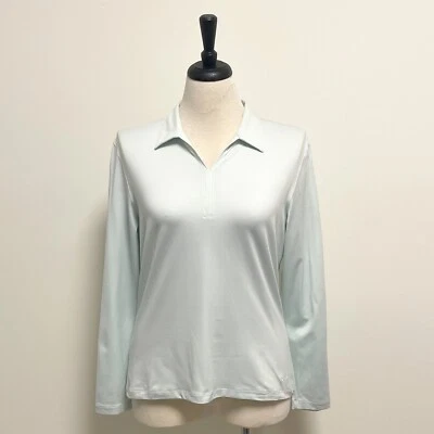 Nike Golf Mint Green Long Sleeve Collared V Neck Dri Fit Shirt Large Stretch - Image 1 of 4