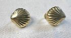 Vintage Signed Christian Dior Sea Clam Shell Gold Tone Huggie Clip Earrings