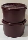 VTG Tupperware SERVALIER Canister x2 Stacking BROWN RED 3.75 cups 6" VINEYARD