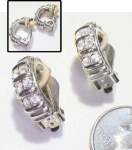 Vintage Signed Double Row Rhinestones Half-Hoop Huggie ST Clip Earrings .75" - Picture 1 of 6